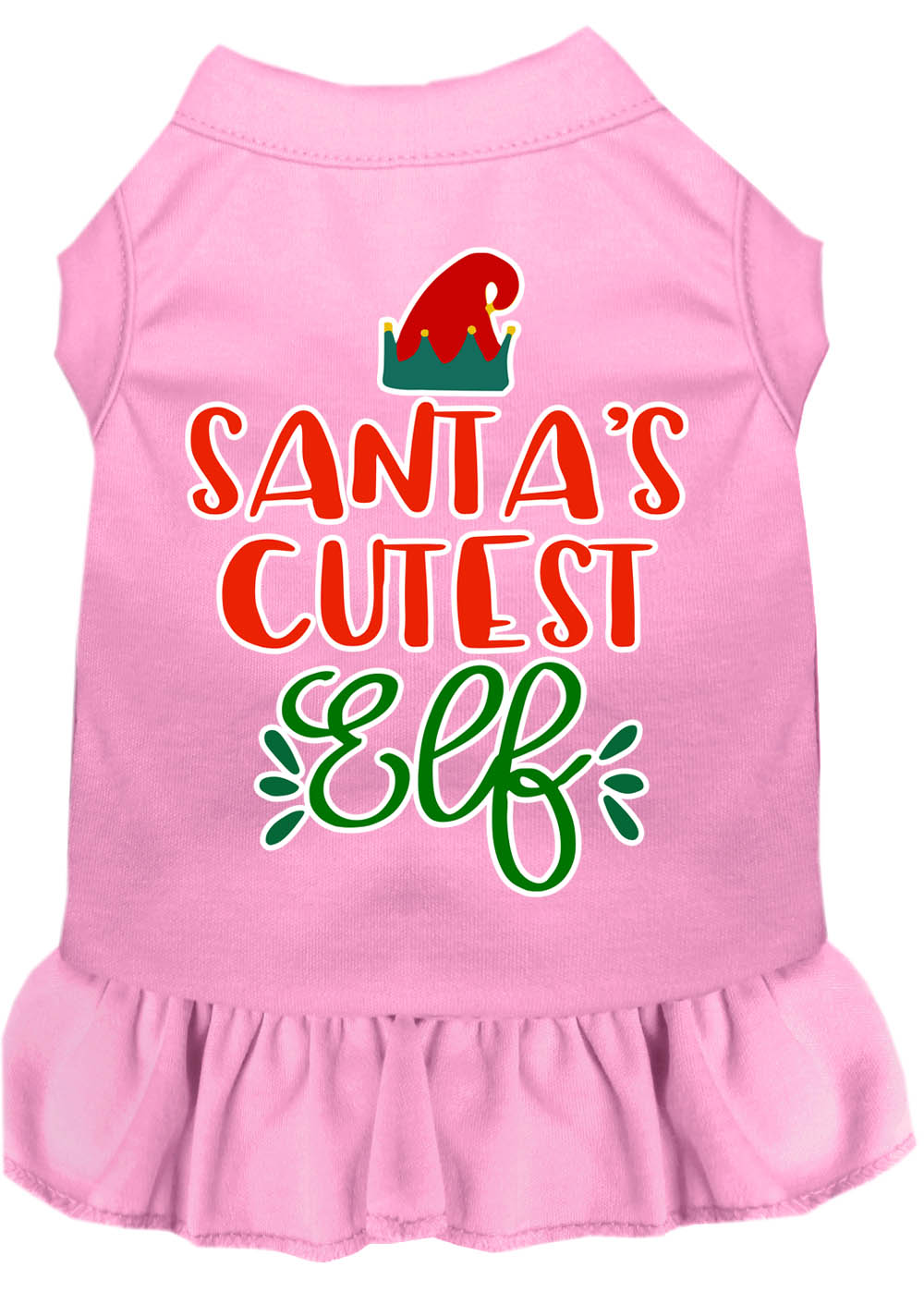 Santa's Cutest Elf Screen Print Dog Dress Light Pink Med